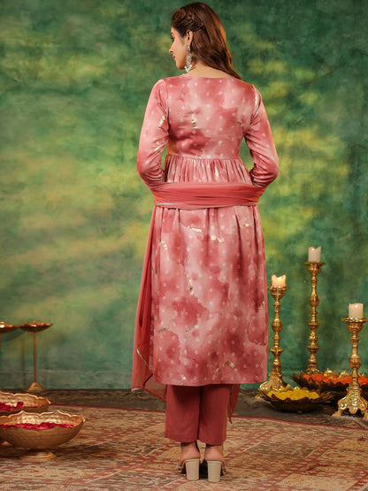 Dhiyona RR Women's Bandhani Printed Pure Cotton Anarkali Kurta With Trousers & Dupatta
