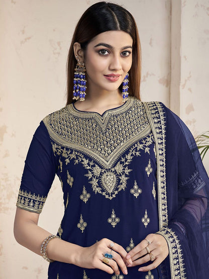 Dhiyona IN Women Ethnic Motifs Embroidered Regular Sequinned Kurta with Sharara & With Dupatta