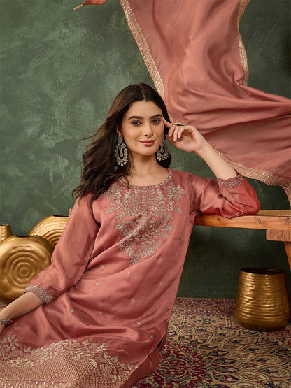 Dhiyona KL Women Ethnic Motifs Embroidered Regular Thread Work Kurta with Palazzos & With Dupatta
