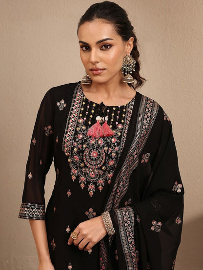 Dhiyona LL Women Ethnic Motifs Embroidered Regular Thread Work Kurta with Sharara & With Dupatta