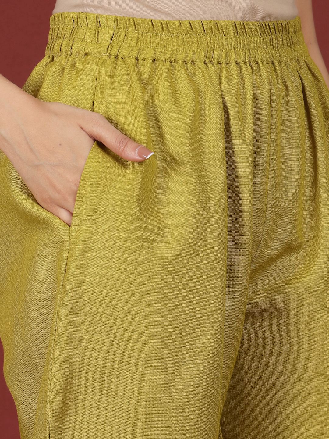 Lime Green Round Neck Straight Kurta With Trousers