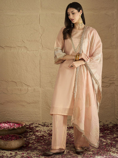 Dhiyona VA Women Solid Kurta with Palazzo & Dupatta
