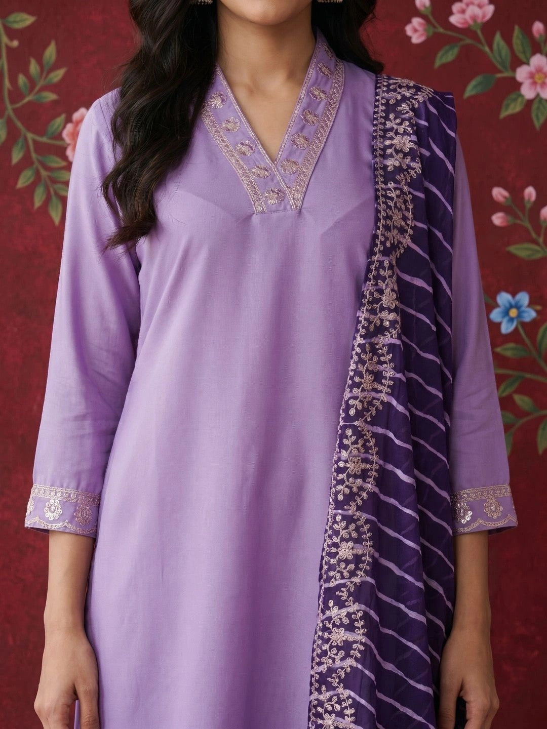 Women Ethnic Motifs Embroidered Regular Kurta with Trousers & With Dupatta