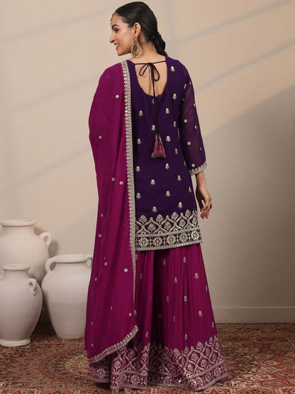 Dhiyona LL Women Ethnic Motifs Embroidered Regular Kurta with Sharara & With Dupatta