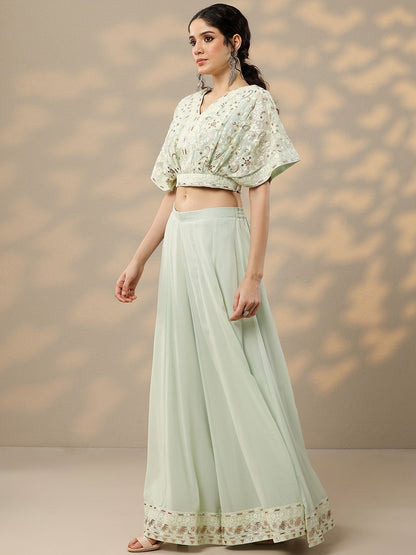 Dhiyona LL Ethnic Motifs Embroidered Top & Palazzos With Dupatta