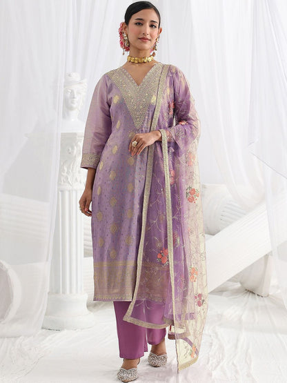 Women Regular Thread Work Kurta with Trousers & With Dupatta
