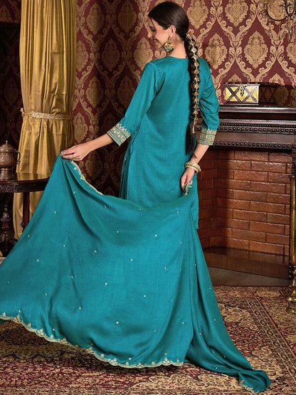 Dhiyona CH Ethnic Motifs Embroidered V-Neck Straight Kurta With Patiala & Dupatta