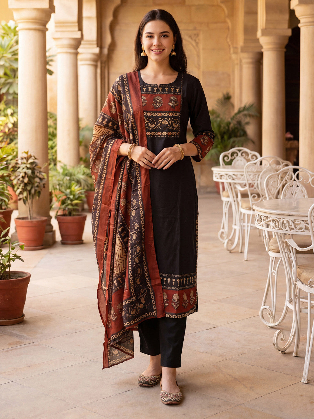 Women Ethnic Motifs Printed Regular Pure Cotton Kurta with Trousers & With Dupatta