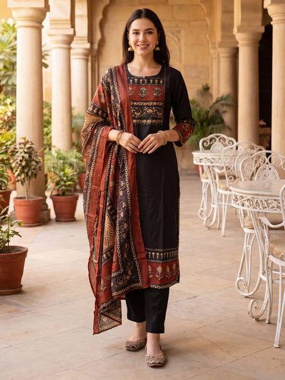 Women Ethnic Motifs Printed Regular Pure Cotton Kurta with Trousers & With Dupatta