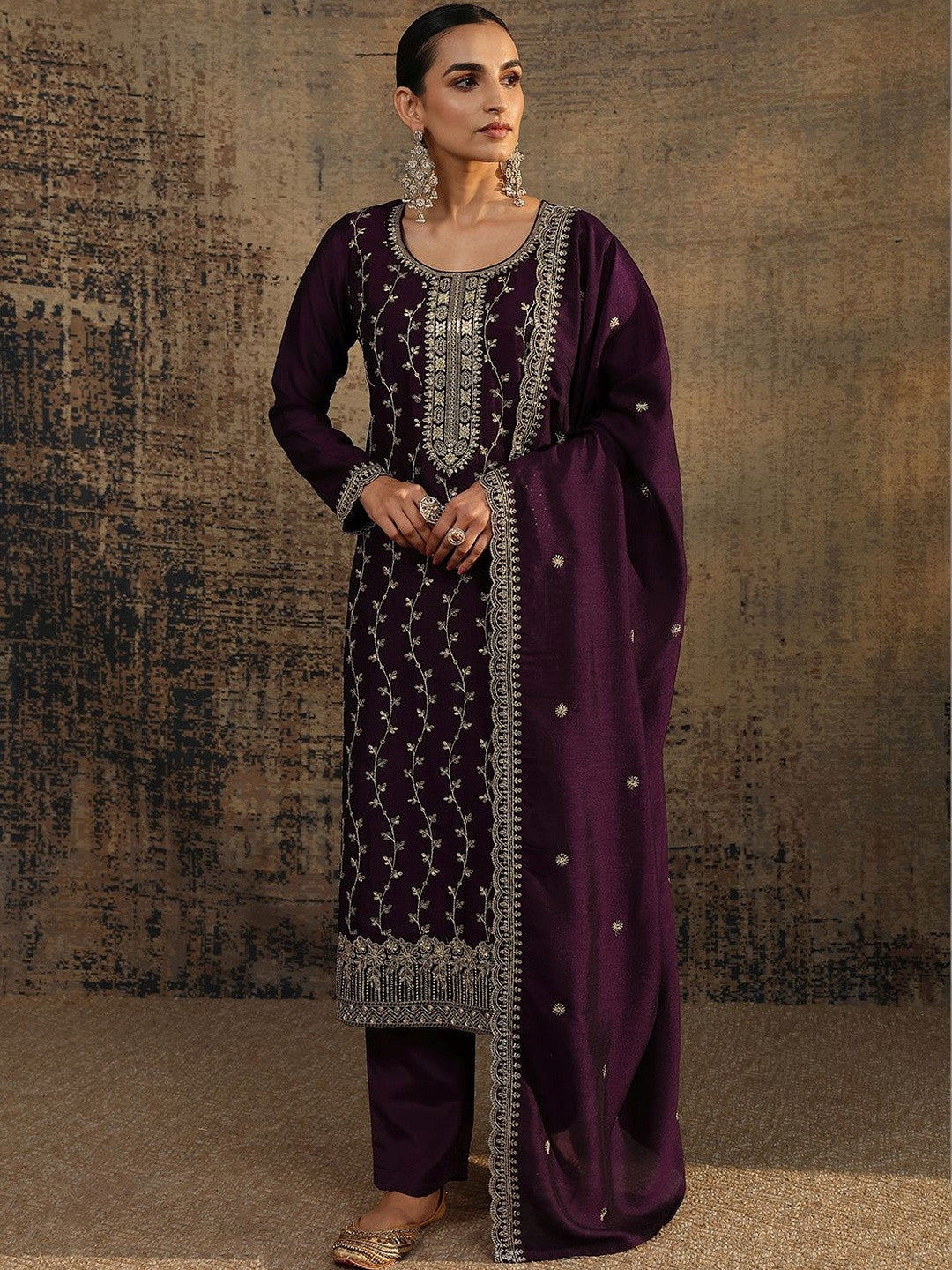 Women Ethnic Motifs Embroidered Regular Thread Work Kurta with Trousers & With Dupatta