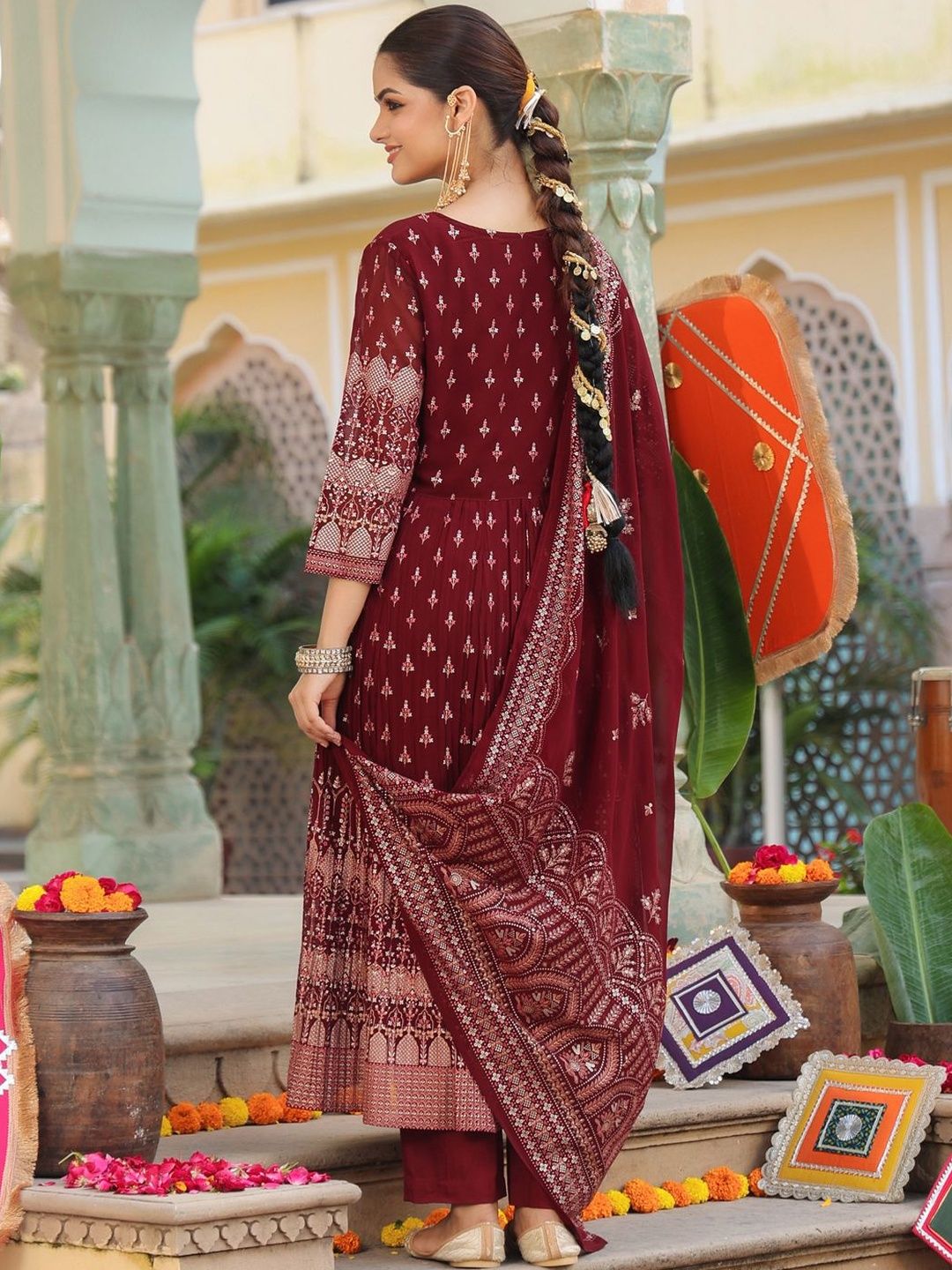 Dhiyona RR Women's Ethnic Motifs Printed Regular Kurta with Trousers & With Dupatta
