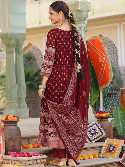 Dhiyona RR Women's Ethnic Motifs Printed Regular Kurta with Trousers & With Dupatta
