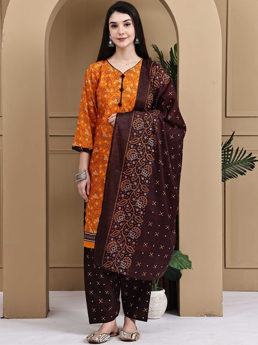 Dhiyona KL Women Printed Cotton Blend Kurta Sets With Dupatta