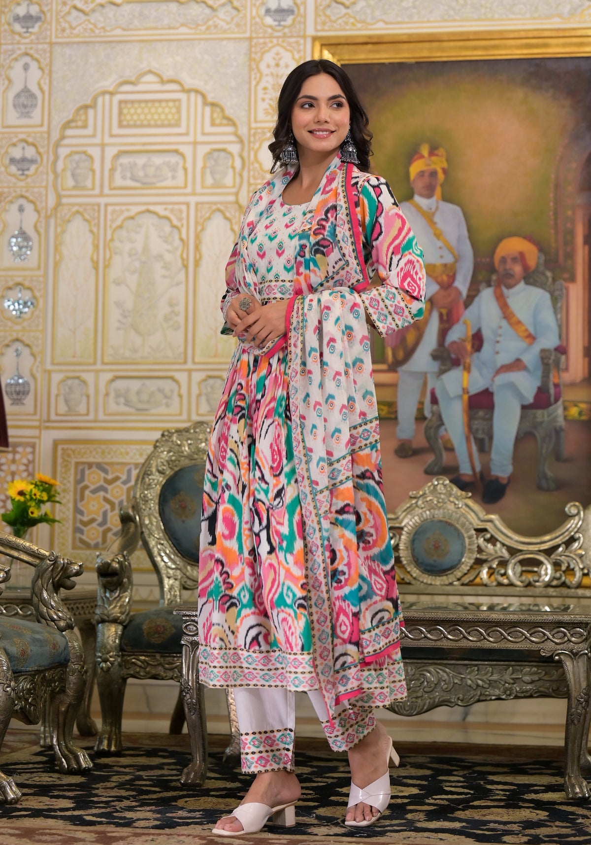 ARANYA VIBGYOR IKAT PRINT COTTON SUIT SET