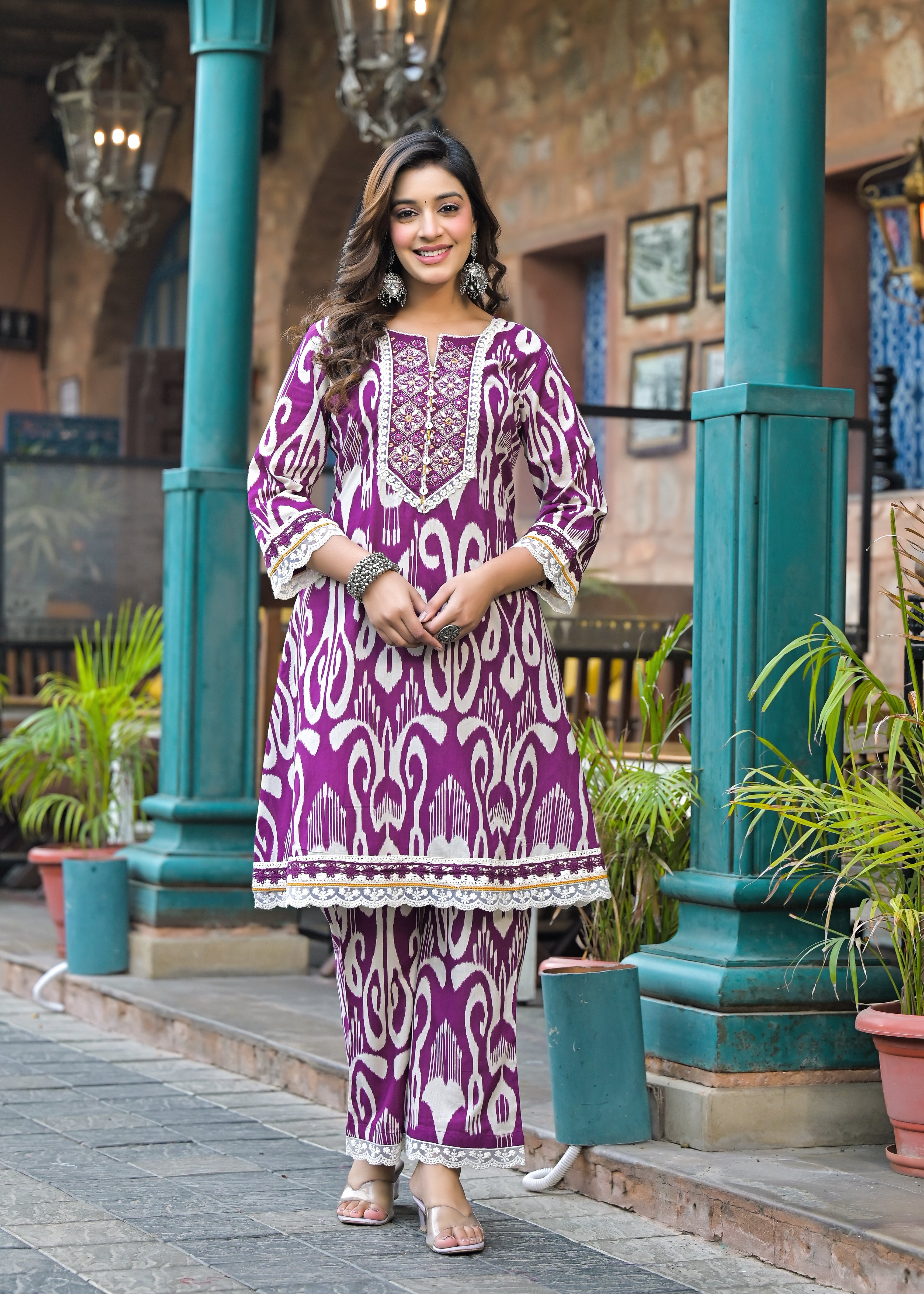 Pavitra Plum Ikat Print Cotton Co-ord Set