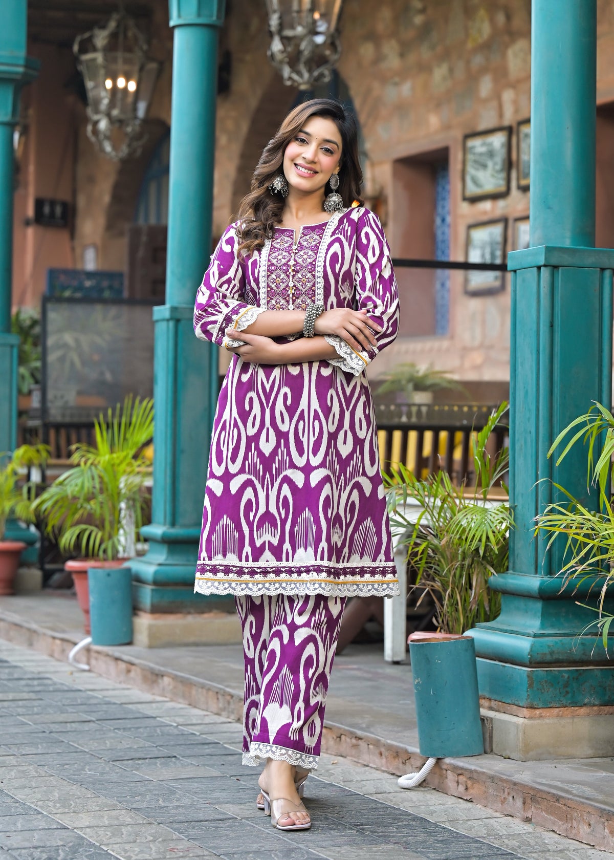 Pavitra Plum Ikat Print Cotton Co-ord Set
