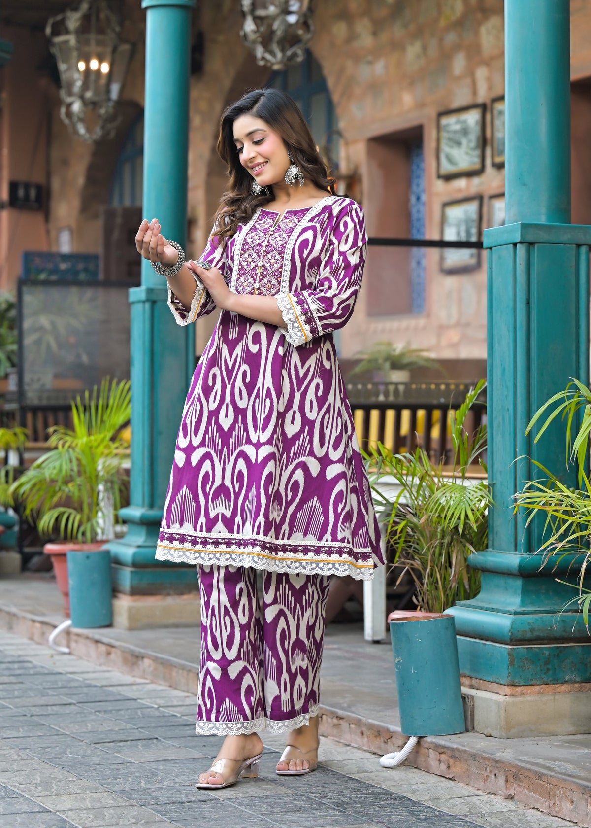 Pavitra Plum Ikat Print Cotton Co-ord Set