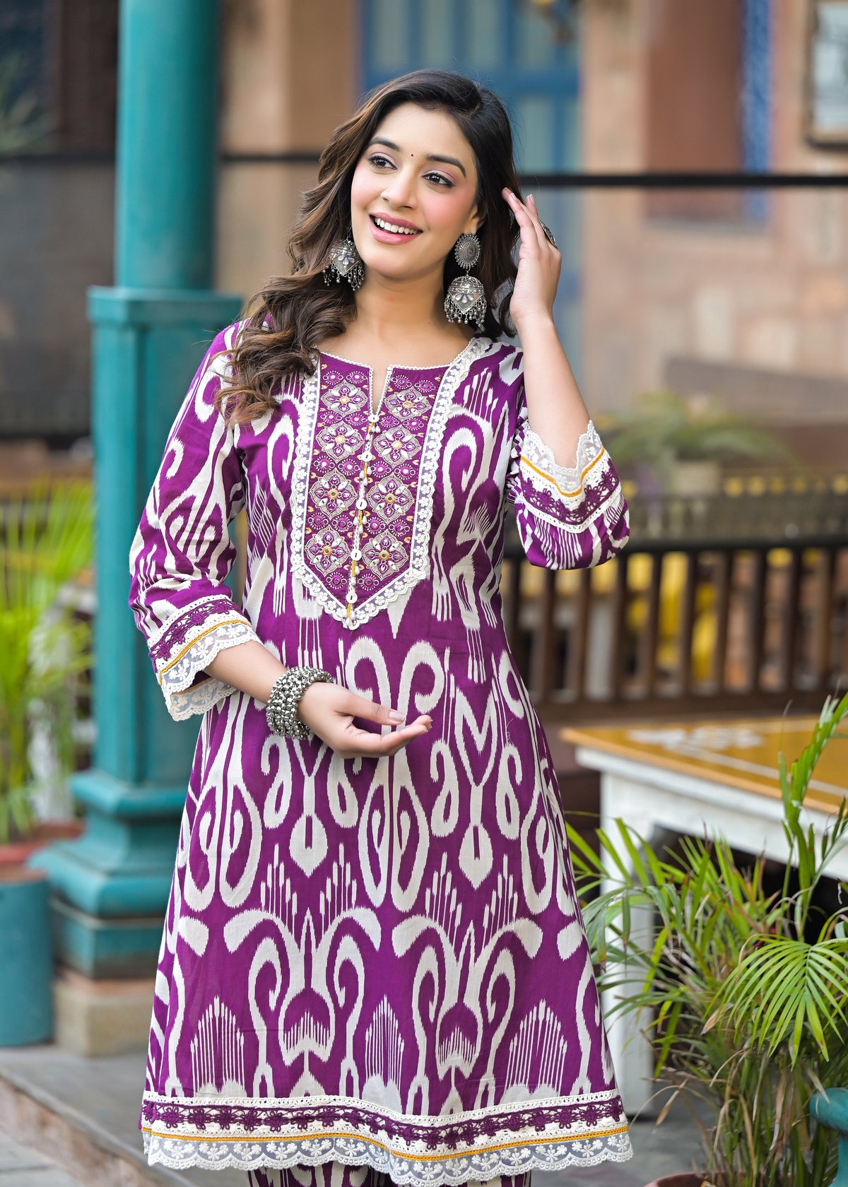 Pavitra Plum Ikat Print Cotton Co-ord Set