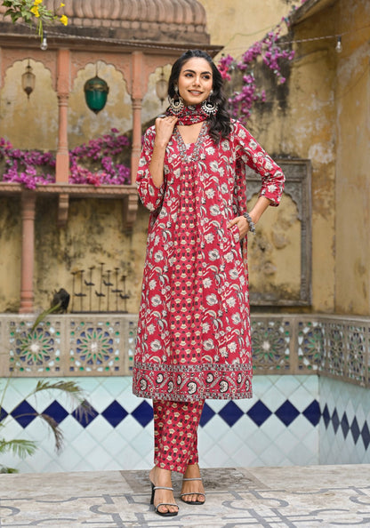 Bodhi Crimson Pure Cotton Suit Set