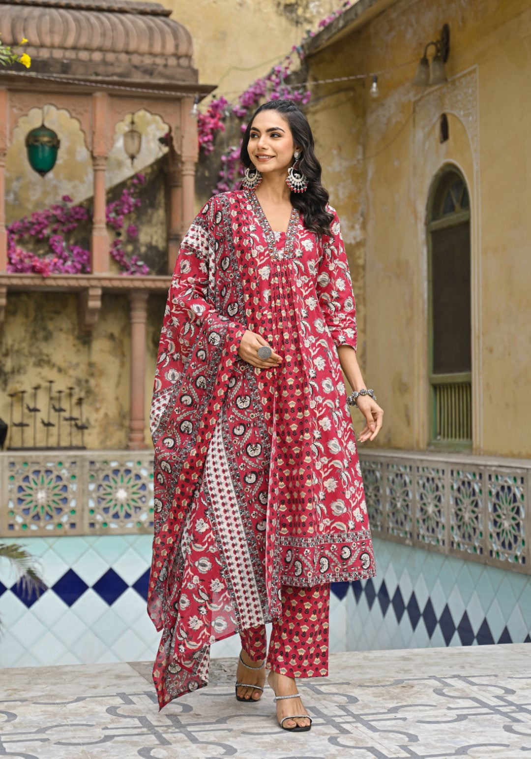 Bodhi Crimson Pure Cotton Suit Set
