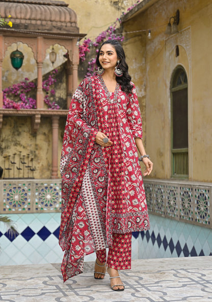 Bodhi Crimson Pure Cotton Suit Set