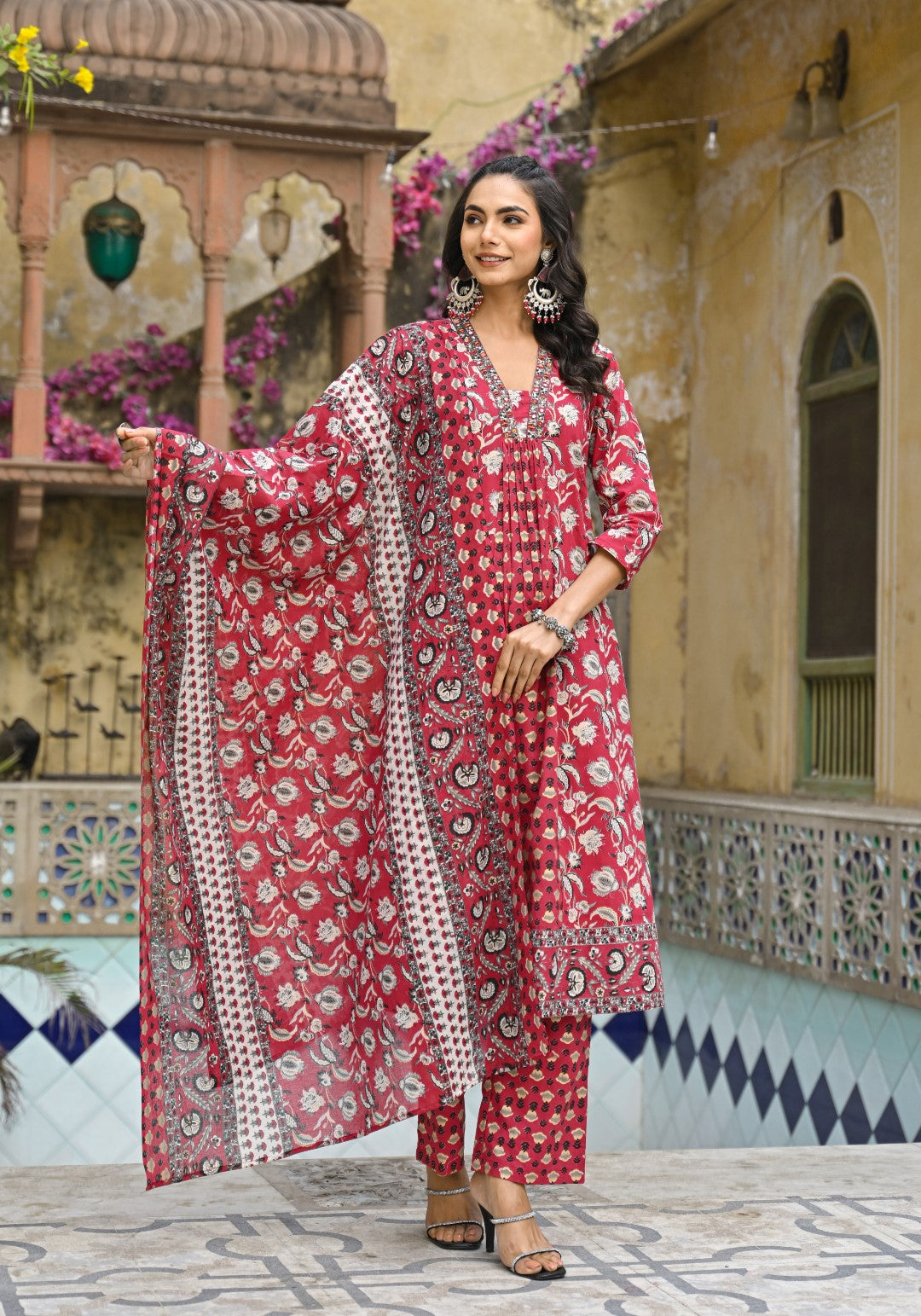 Bodhi Crimson Pure Cotton Suit Set