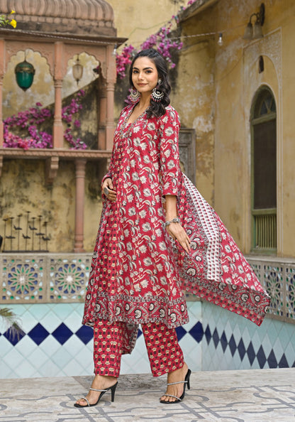 Bodhi Crimson Pure Cotton Suit Set