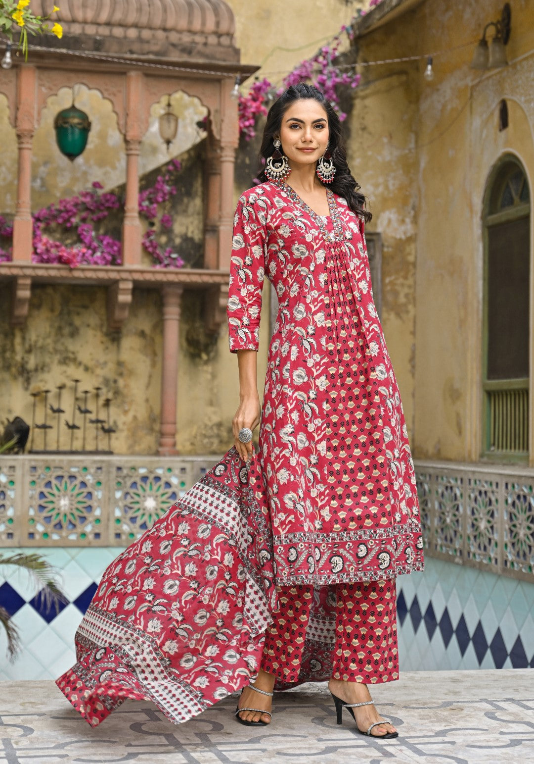 Bodhi Crimson Pure Cotton Suit Set