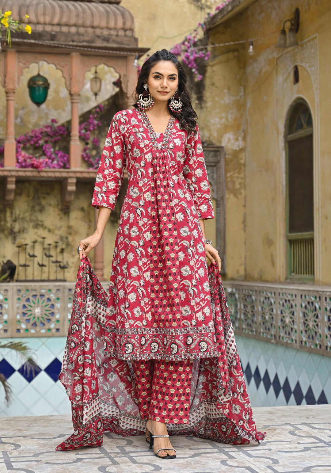 Bodhi Crimson Pure Cotton Suit Set