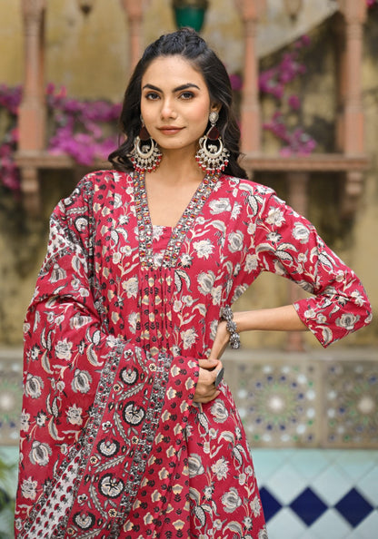 Bodhi Crimson Pure Cotton Suit Set