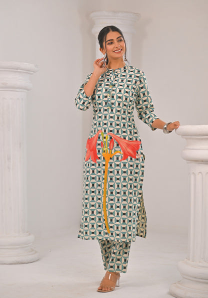 Sahila Pine Abstract Printed Kurta Pant set