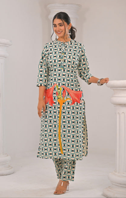 Sahila Pine Abstract Printed Kurta Pant set
