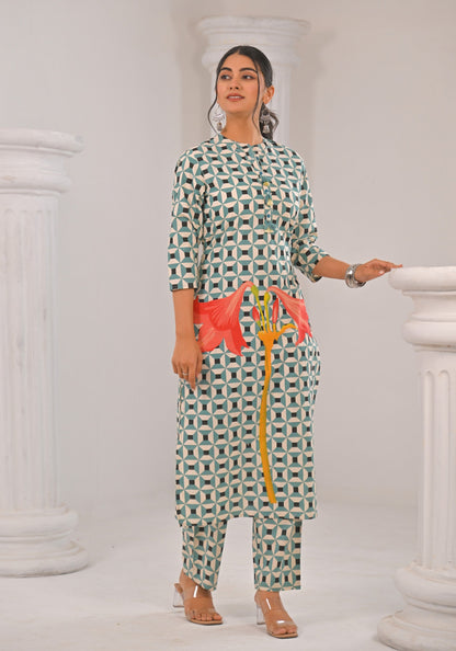 Sahila Pine Abstract Printed Kurta Pant set