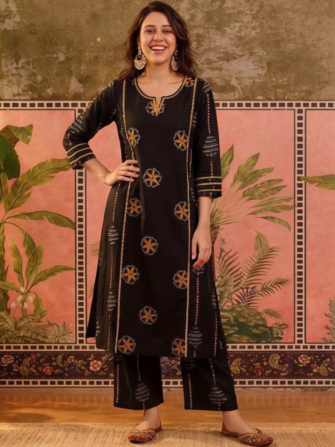 Embroidered Pure Cotton Round Neck Kurta & Trousers