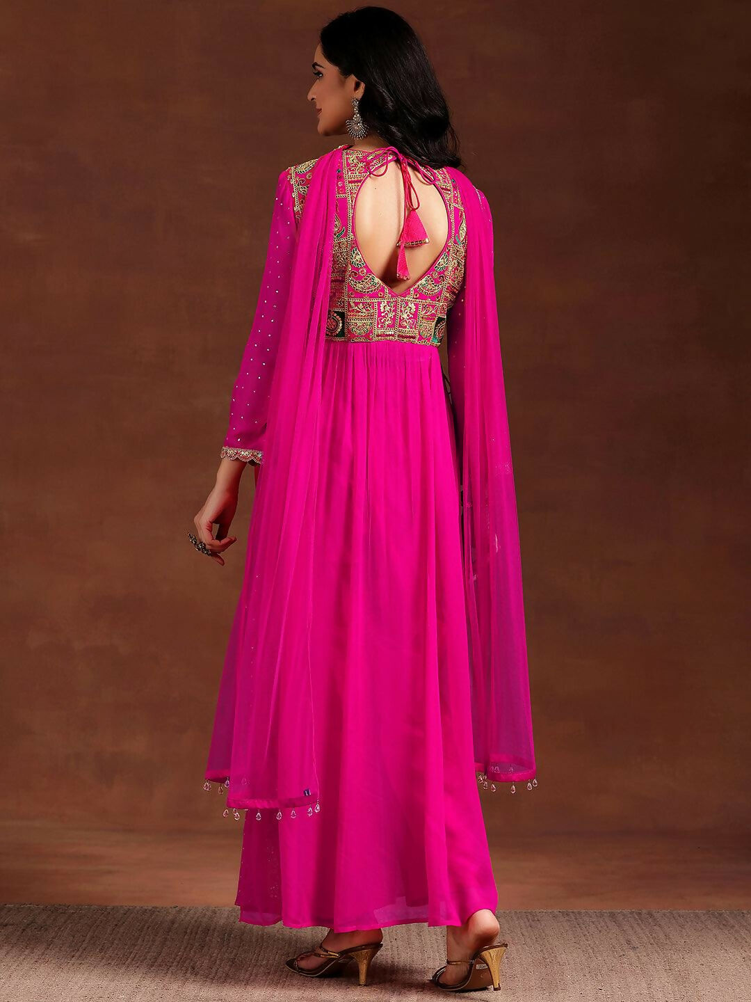 Women's LB Art Pink Yoke Design Georgette Anarkali Suit With Dupatta