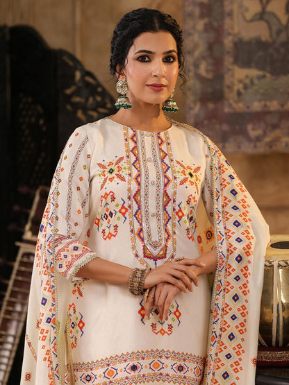 Dhiyona SC Geometric Printed Mirror Work Chanderi Silk Kurti with Sharara & Dupatta