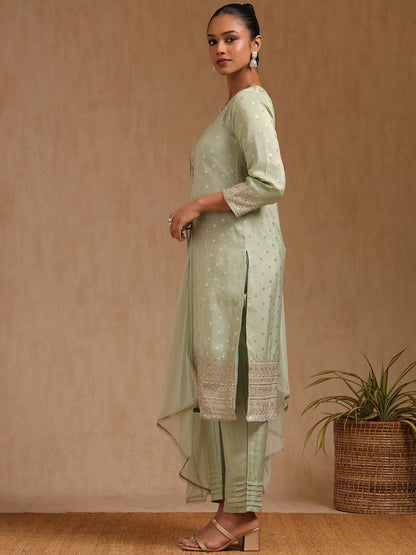 Dhiyona SO Women's Women Floral Woven Design Zardozi Kurta with Trousers & With Dupatta