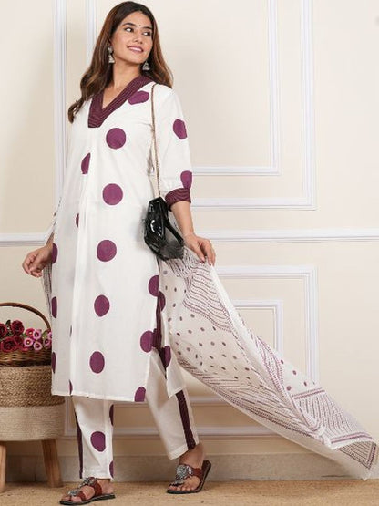 Dhiyona KL Women Printed Regular Pure Cotton Kurta with Trousers & With Dupatta