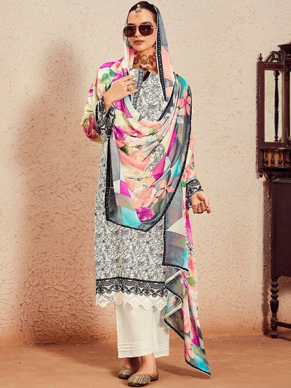 Women Floral Printed Regular Kurta with Trousers & With Dupatta