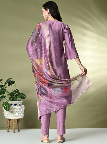 Ethnic MotifsEmbroidered Sequinned A-Line Kurta With Dhoti Pant & Dupatta