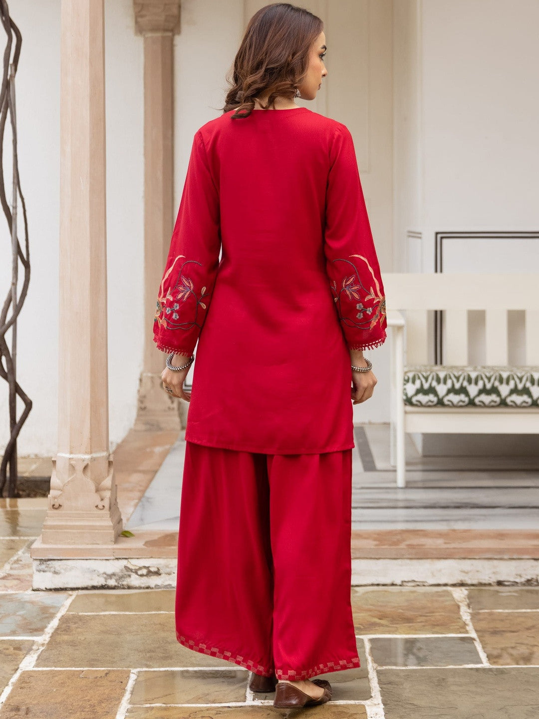 Embroidered Round Neck Kurti & Palazzos