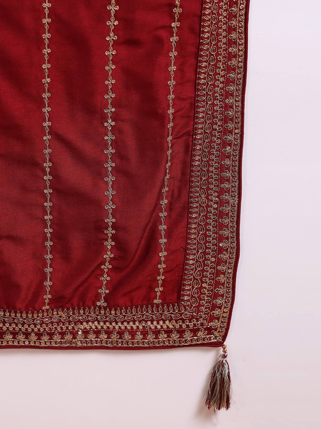 Dhiyona KL Ethnic Motifs Embroidered Round Neck Zari Straight Kurta With Palazzo & Dupatta