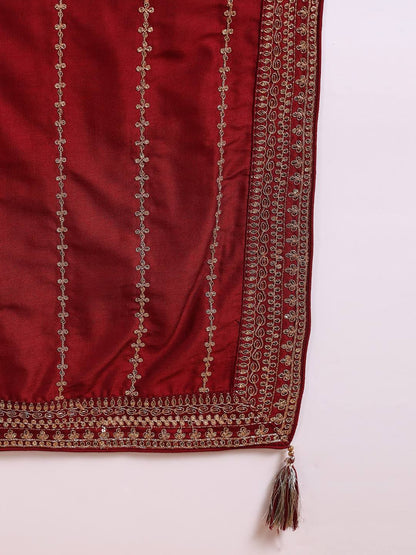 Dhiyona KL Ethnic Motifs Embroidered Round Neck Zari Straight Kurta With Palazzo & Dupatta