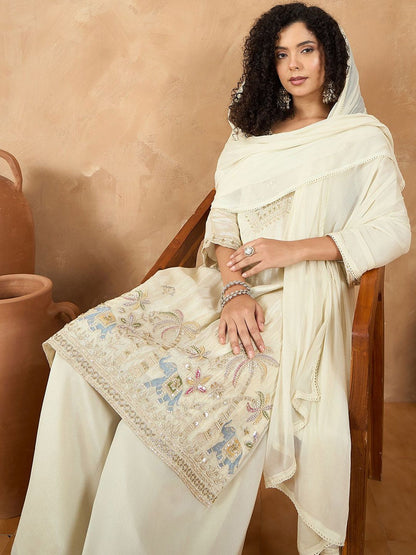 Dhiyona VA Women Ethnic Motifs Embroidered Kurta with Palazzo & Dupatta