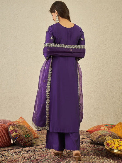 Dhiyona IN Women Floral Yoke Design Panelled Kurta with Palazzos & Dupatta