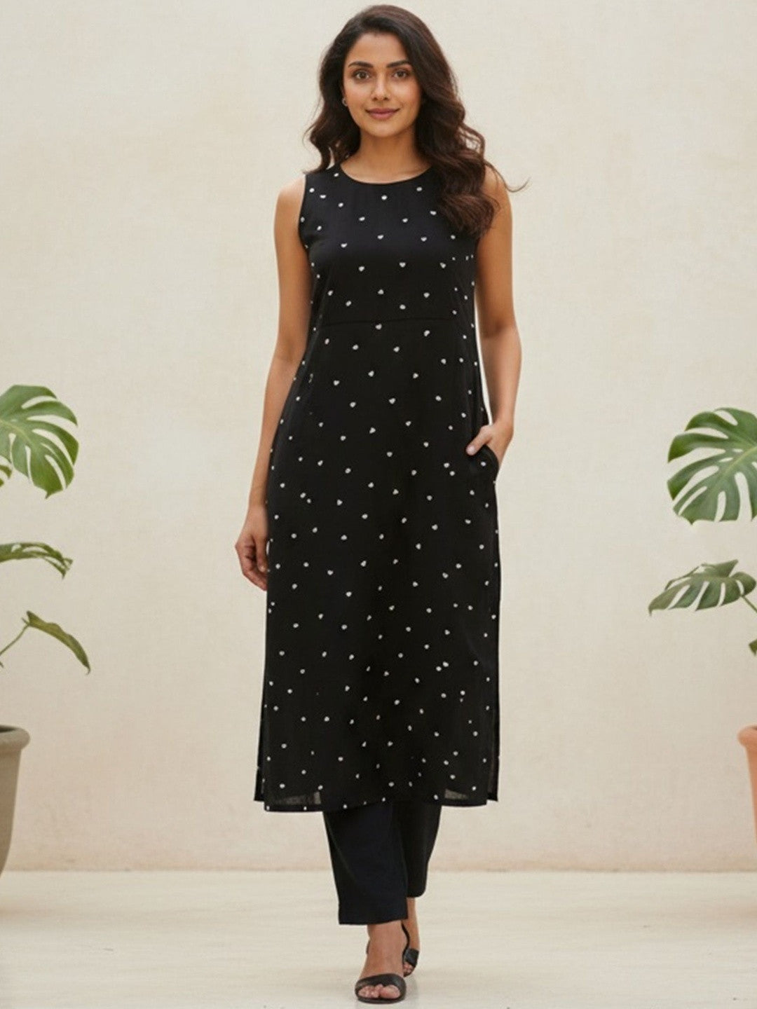 Printed Sleeveless Straight Kurta With Trousers