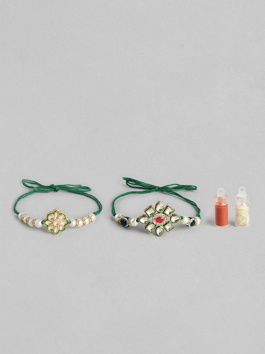 Dhiyona Unisex Set of 2 Beaded Bhai Bhabhi Rakhis With Roli & Chawal