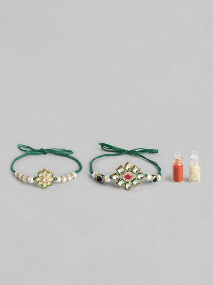 Dhiyona Unisex Set of 2 Beaded Bhai Bhabhi Rakhis With Roli & Chawal