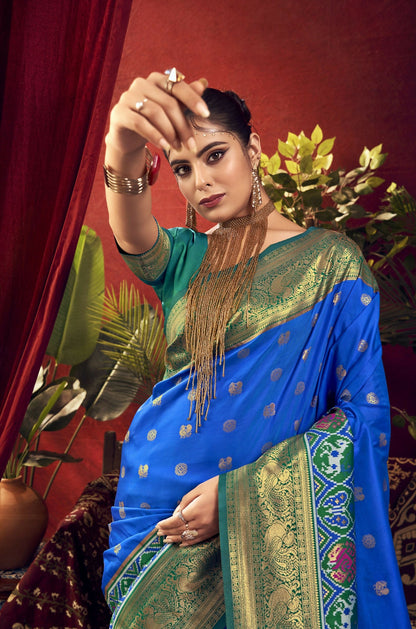 Women Paithani Nidhi Royal Blue Saree With Unstiched Blouse