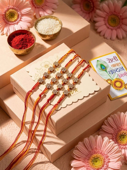 Dhiyona Set Of 4 Artificial Stones Floral Design Thread Rakhi